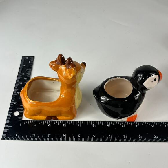 4 Figural Small Planters Deer Puffin Bird Frog Strawberry Desk Mini Collection - Picture 11 of 16